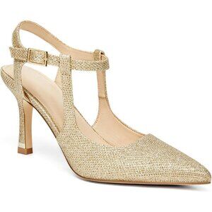 Coutgo Women's Gold Pointed Toe Ankle Strap Patent Leather Stiletto High Heels